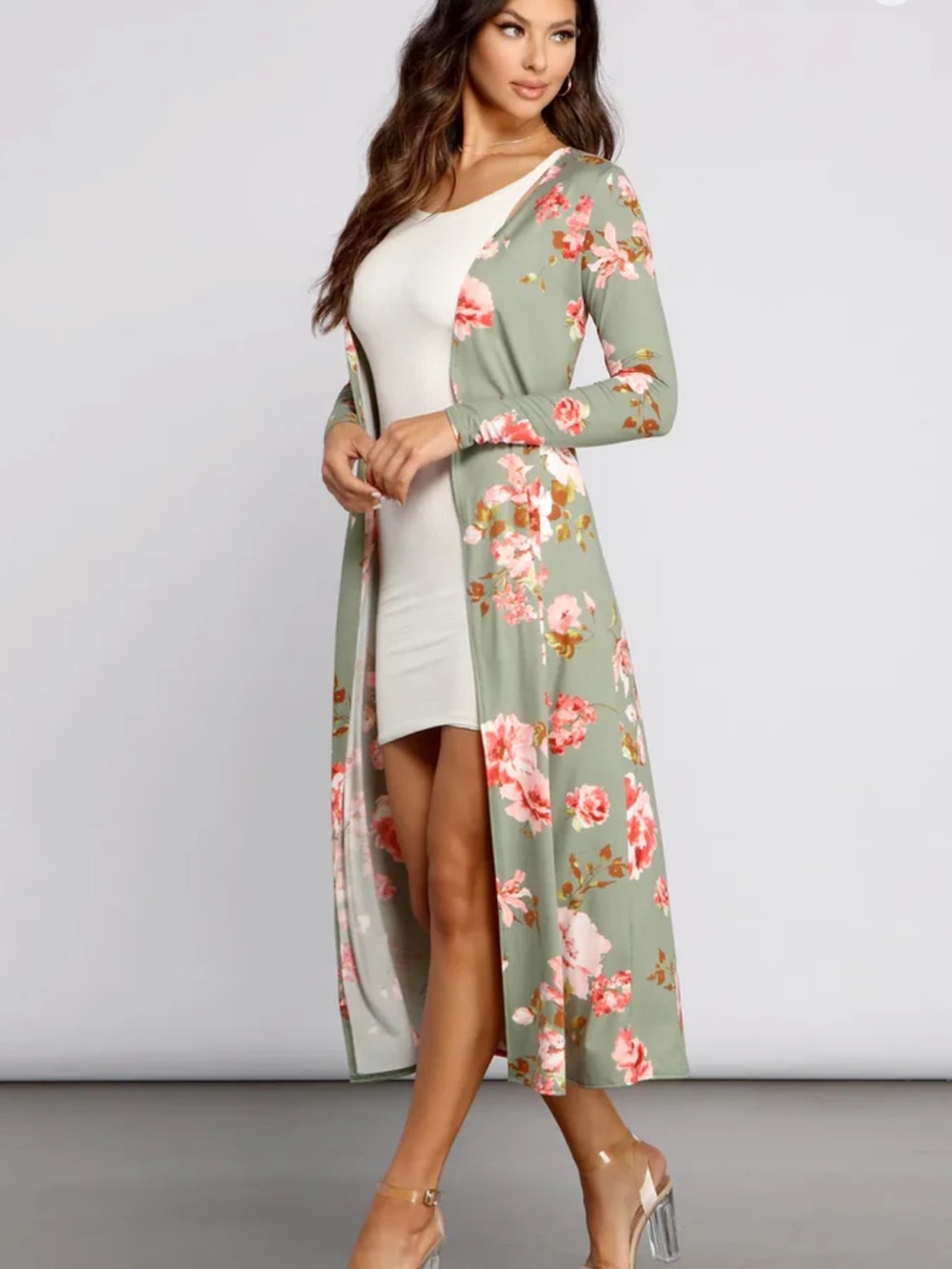 Floral Knit Longline Duster
